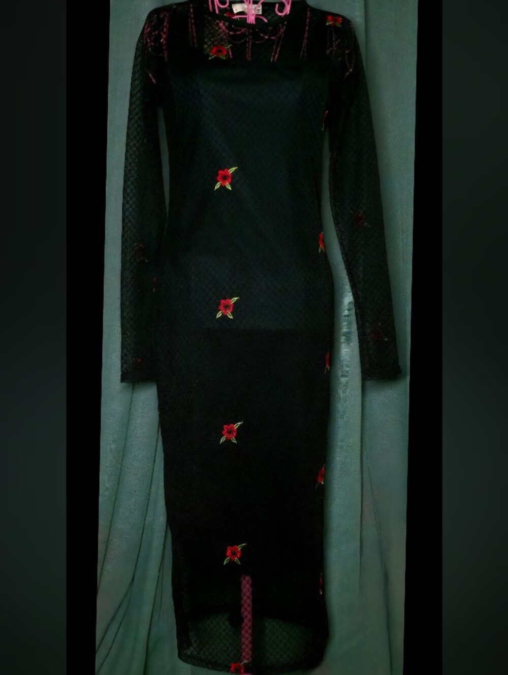 Forever Rose Couture Embroidered Mesh Overlay Midi Dress Small 4/6 NWT